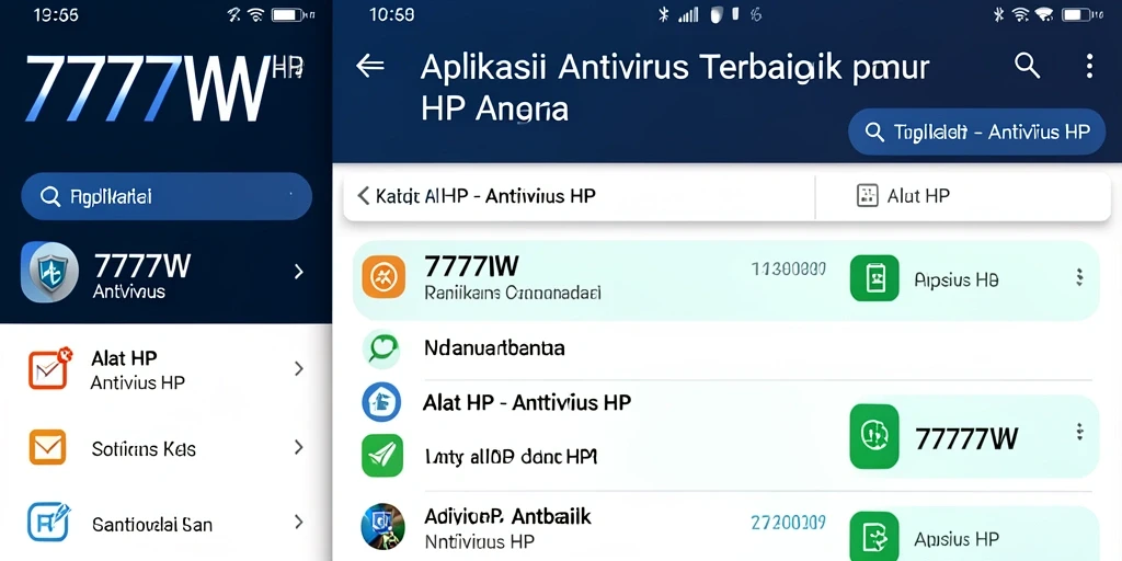 Screenshot antarmuka 7777W menunjukkan fitur pemindaian antivirus yang mudah digunakan.