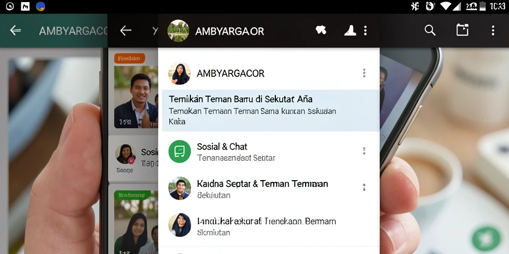 Antarmuka menarik AMBYARGACOR dalam pencarian teman sekitar.