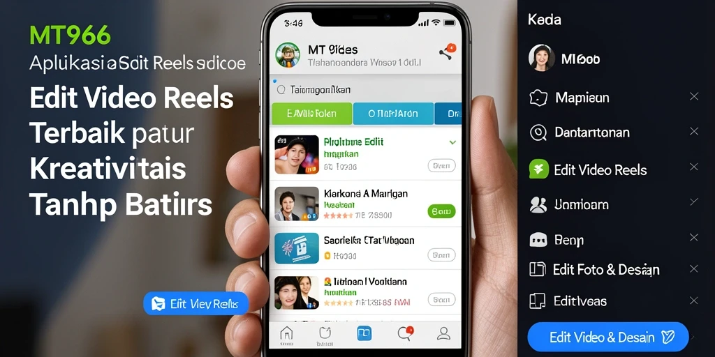 Antarmuka aplikasi MT966 untuk editing video reels yang intuitif.