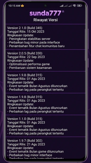 Tampilan riwayat versi sunda777